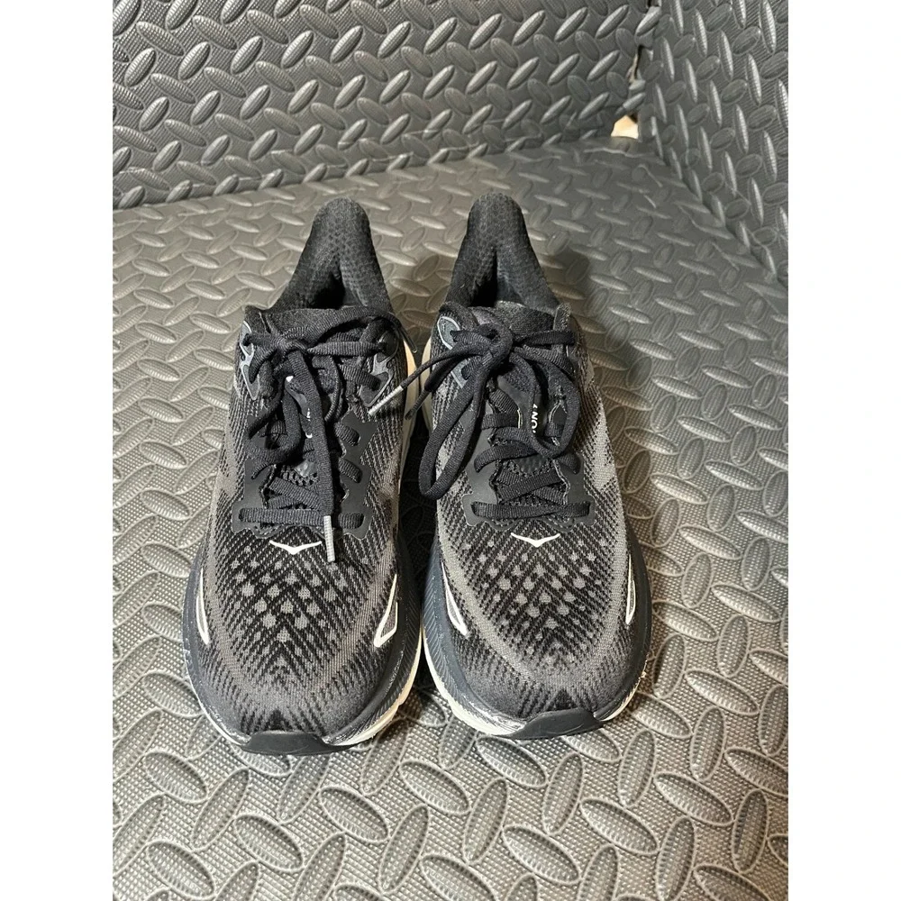Hoka Clifton 9 Running Shoes Womens 7B Black White Mesh‎ Athletic Sneakers